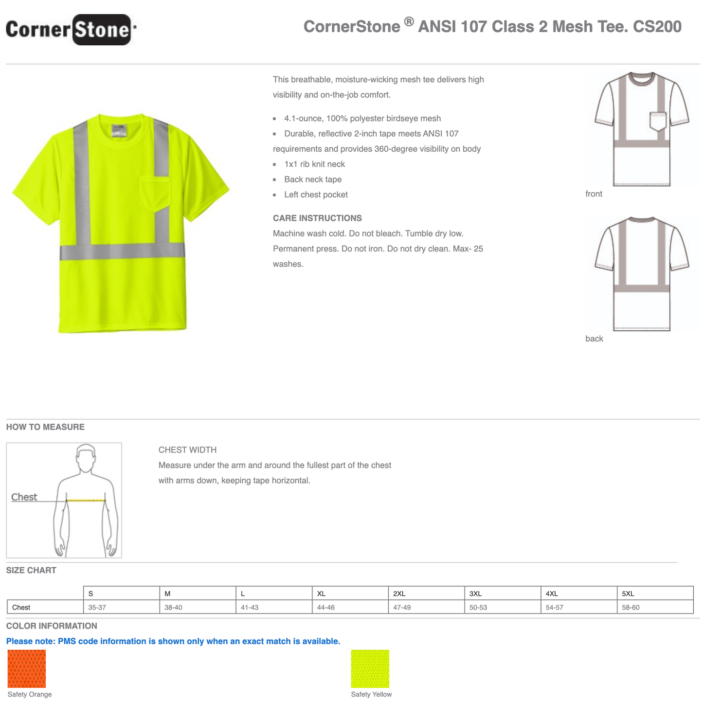 CS200 | CornerStone® ANSI 107 Class 2 Mesh Tee