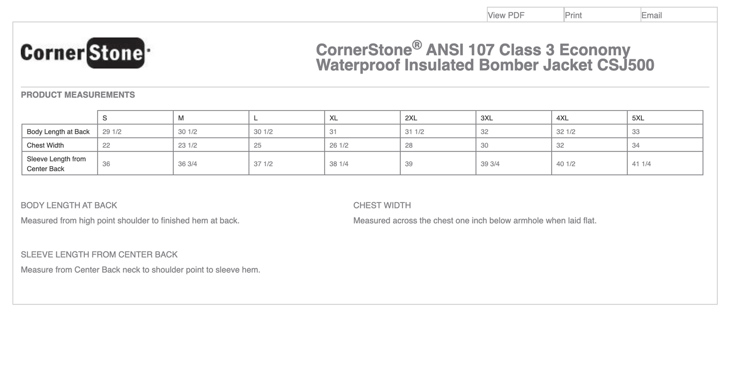 OWL - CornerStone® ANSI 107 Class 3 Economy Waterproof Insulated Bomber Jacket