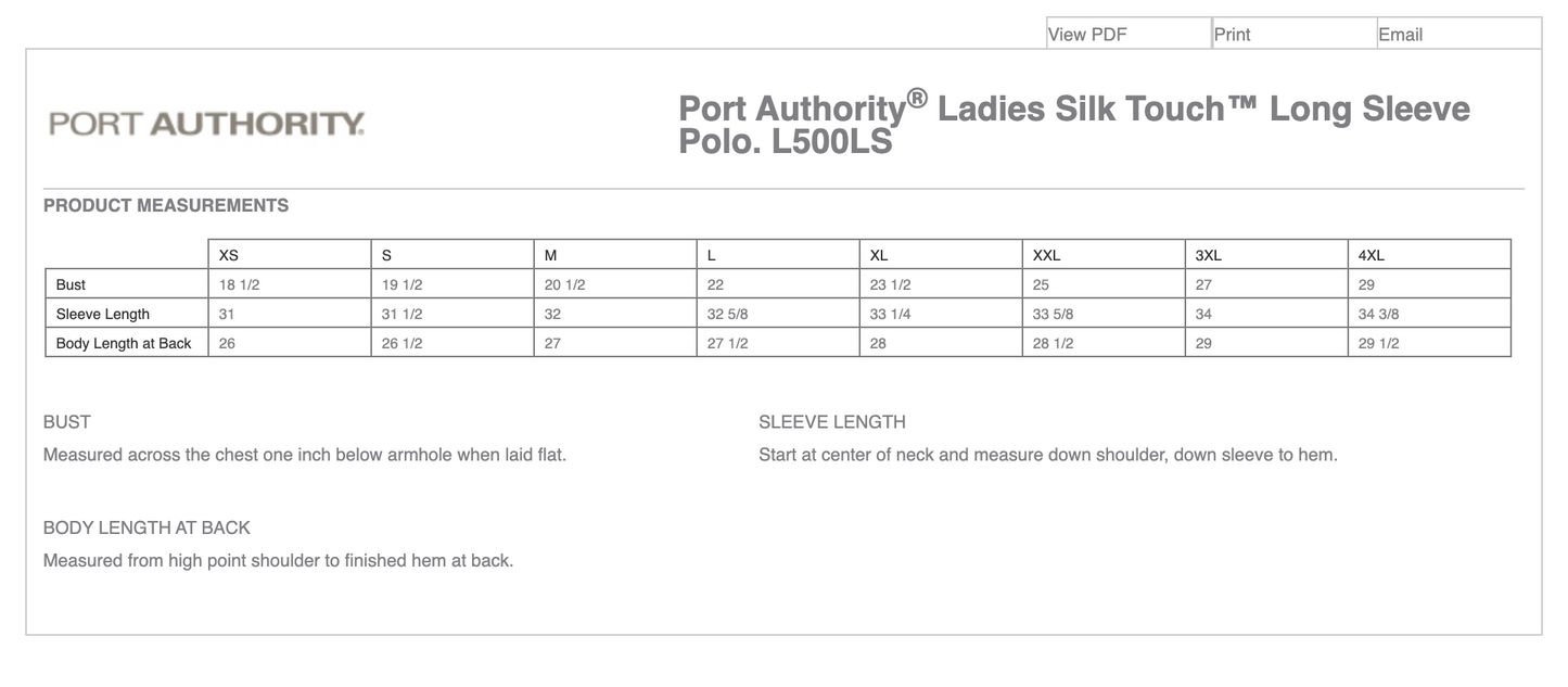 HLNA - Port Authority® Ladies Silk Touch™ Long Sleeve Polo